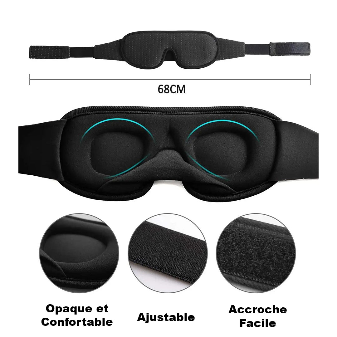 Le NoctaMasK - Masque de nuit réglable, Opaque et Confortable - Idéal Voyage et Sommeil